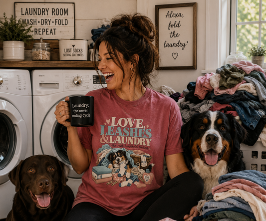 Love, Leashes & Laundry T-Shirt | Comfort Colors 1717 Dog Mom Graphic Tee