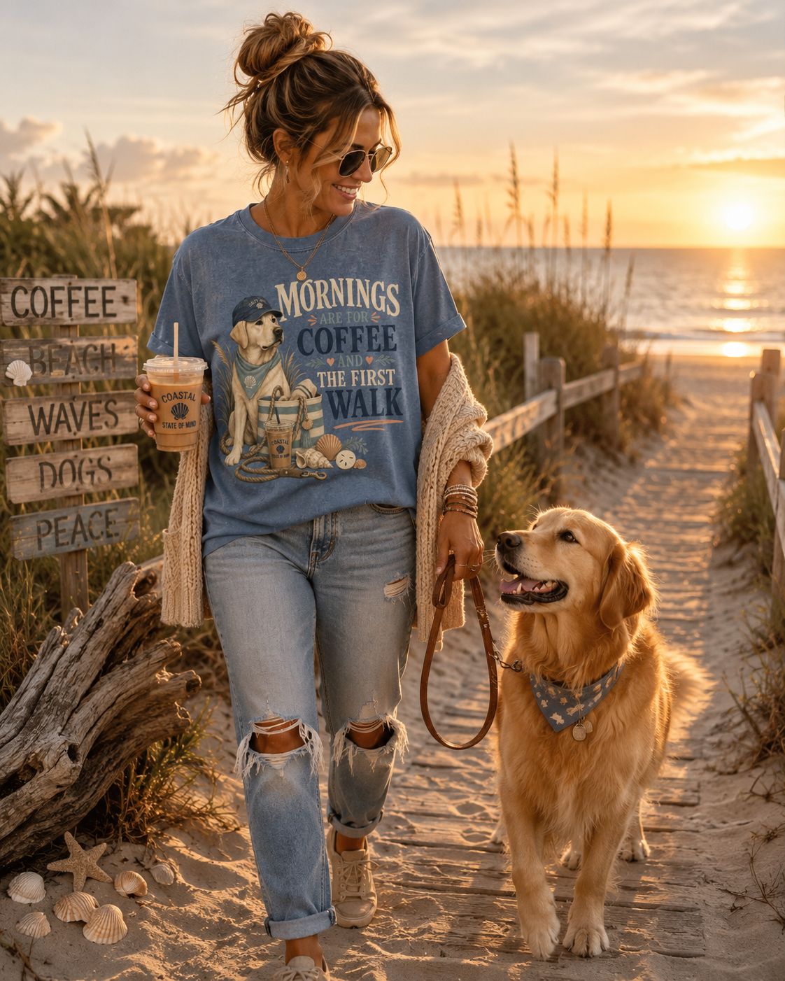 Mornings Are for Coffee and the First Walk T-Shirt | Dog Mom Comfort Colors 1717