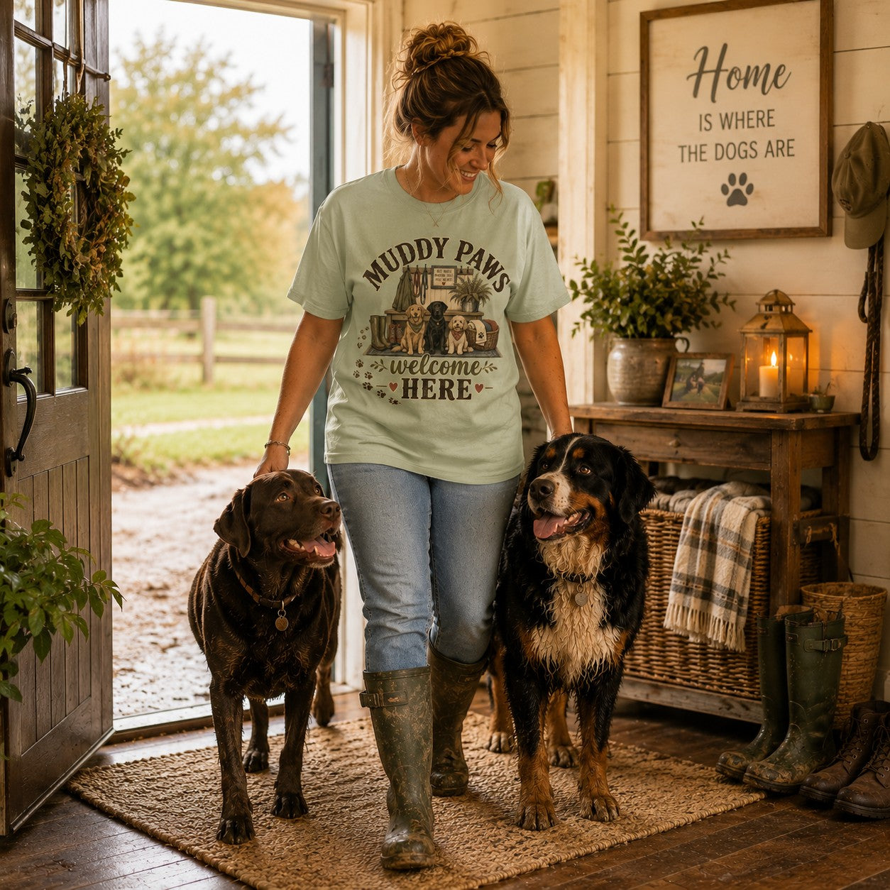 Muddy Paws Welcome Here T-Shirt | Dog Mom Comfort Colors 1717