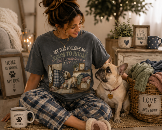 My Dog Follows Me Room to Room T-Shirt | Cozy Dog Mom Comfort Colors 1717 Graphic Tee