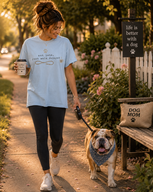 Not Late Just Walk Delayed T-Shirt | Funny Dog Mom Comfort Colors 1717