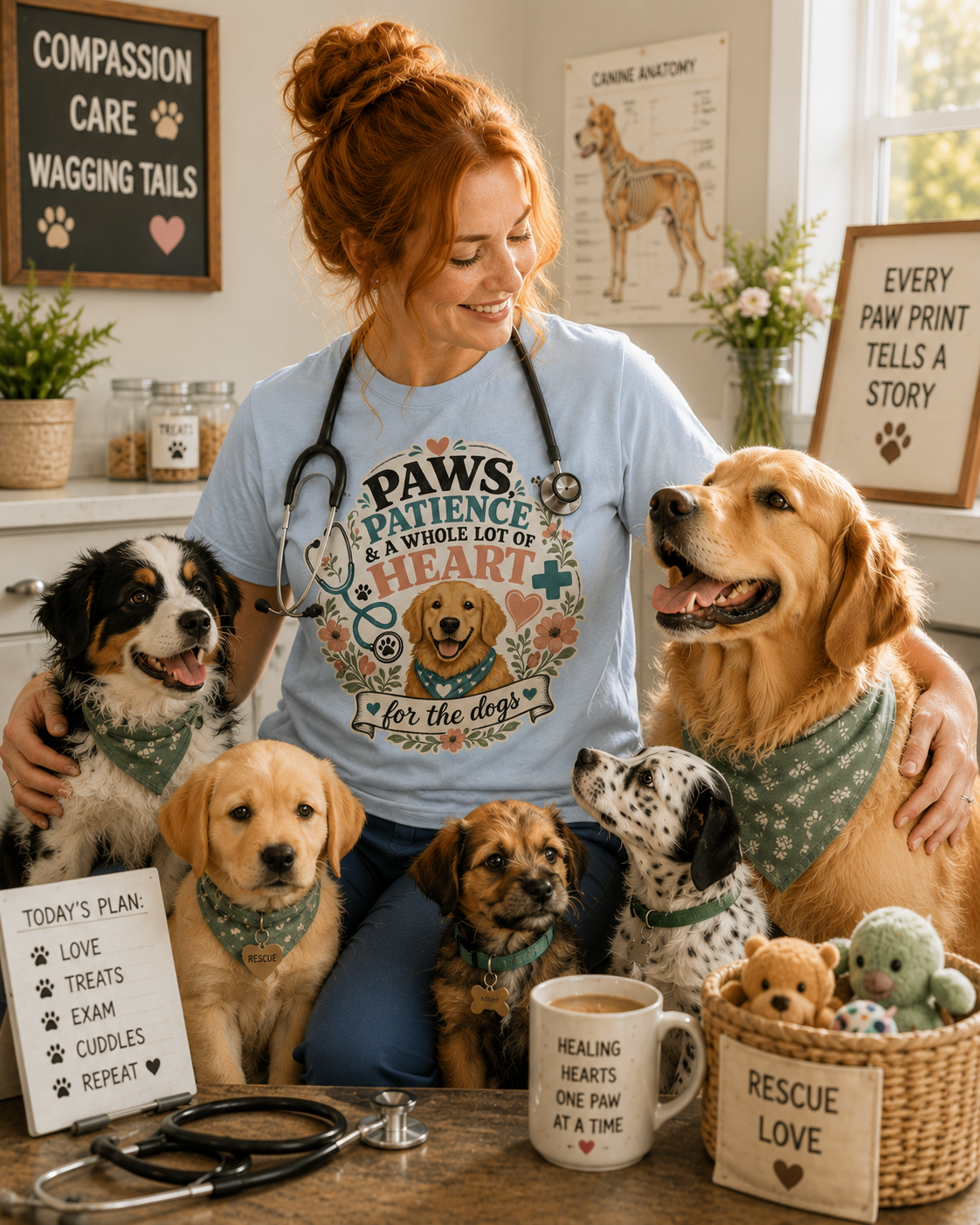 Paws, Patience & a Whole Lot of Heart T-Shirt | Comfort Colors 1717 Vet Tech Dog Lover Tee