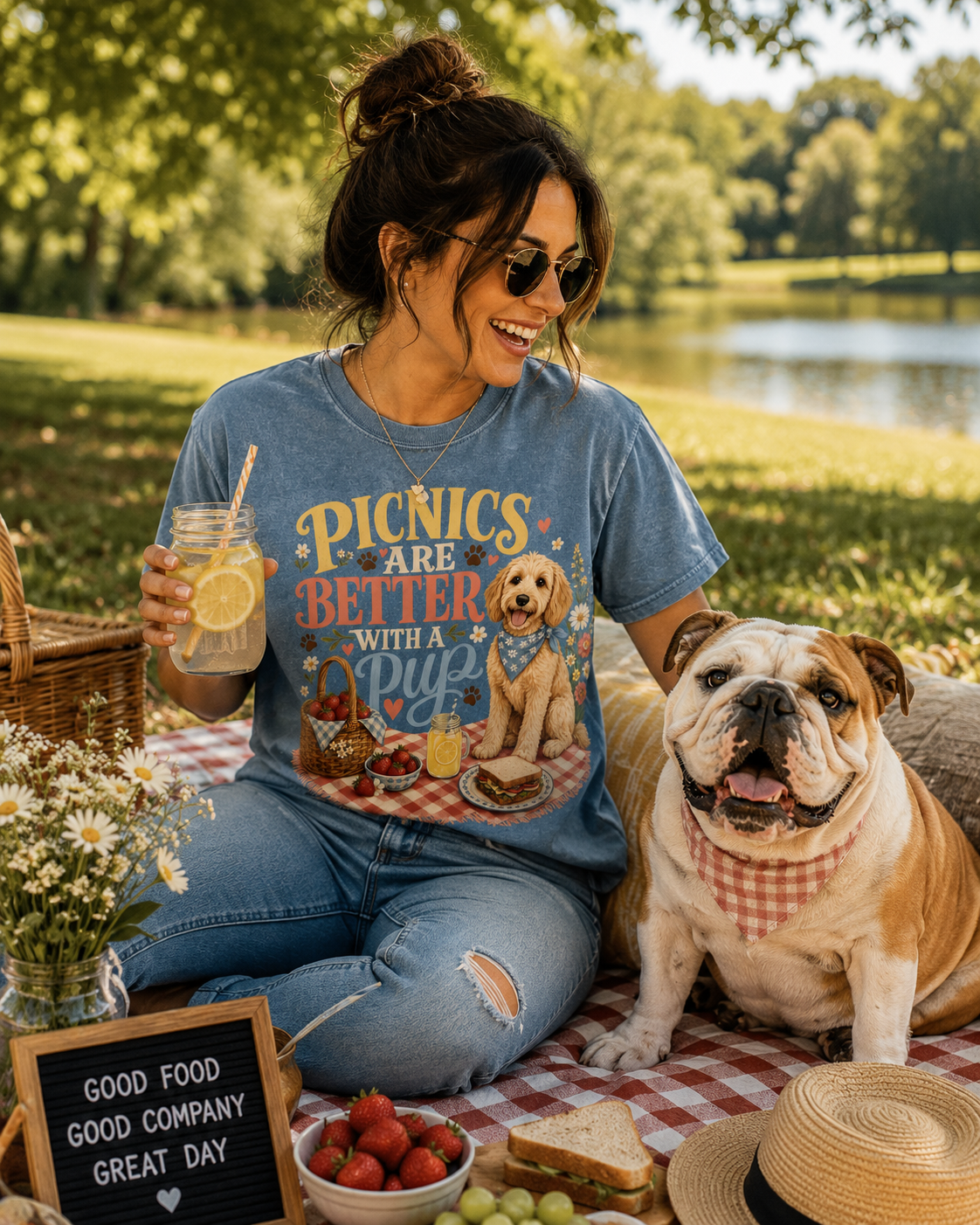 Picnics Are Better With a Pup T-Shirt | Comfort Colors 1717 Dog Mom Picnic Tee