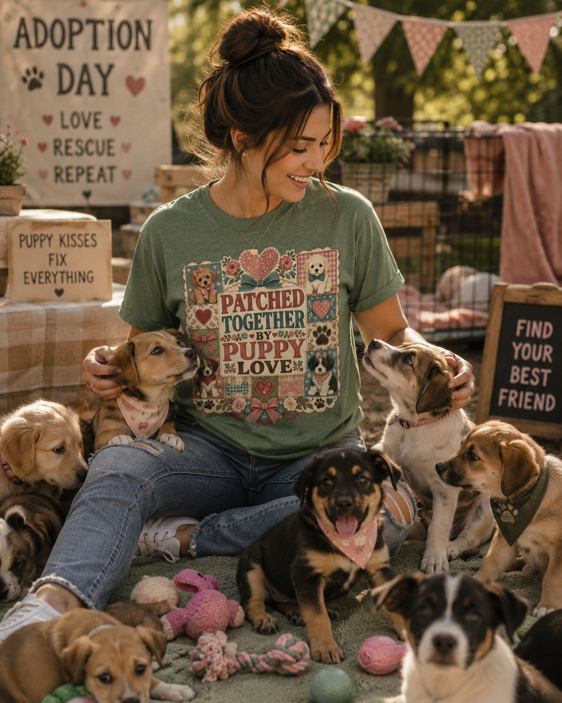 Patched Together by Puppy Love T-Shirt | Comfort Colors 1717 Dog Mom Quilt Graphic Tee