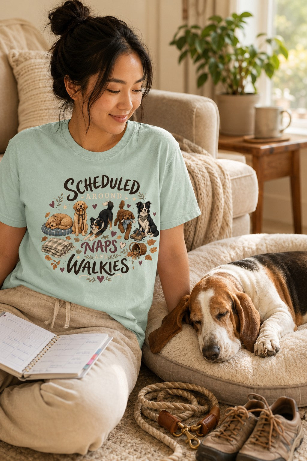 Scheduled Around Naps and Walkies T-Shirt | Dog Mom Tee Comfort Colors 1717