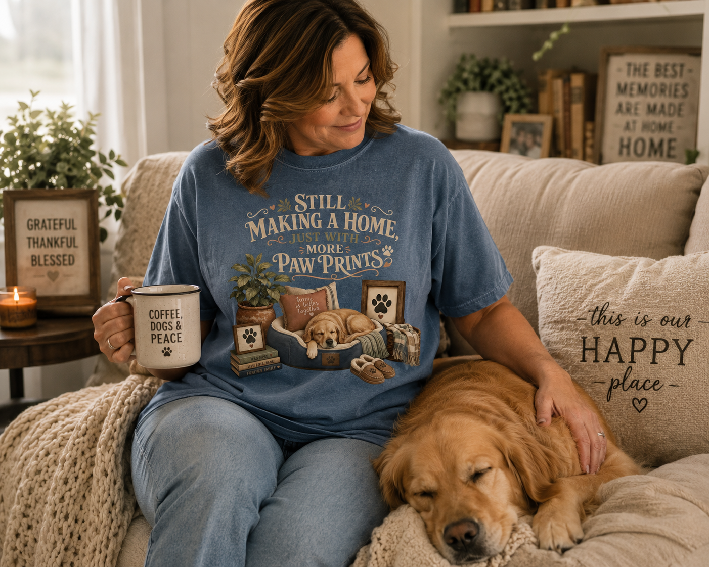 Still Making a Home Just With More Paw Prints T-Shirt | Memorial Dog Mom Comfort Colors 1717 Graphic Tee