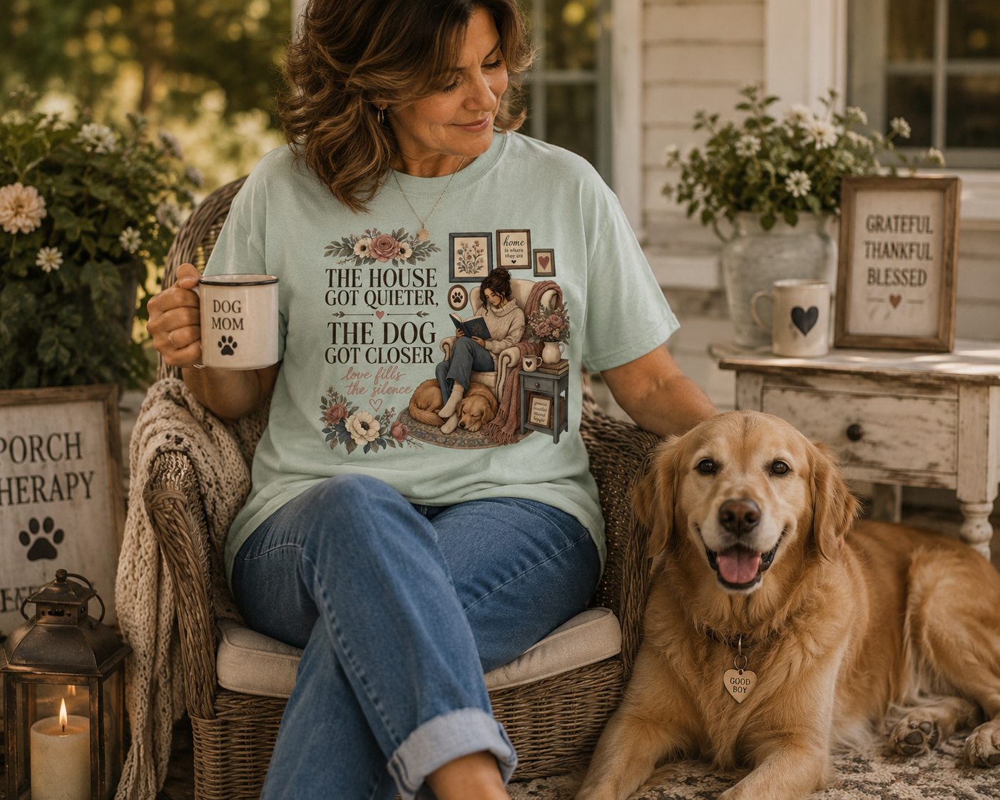 The House Got Quieter, The Dog Got Closer T-Shirt | Cozy Dog Mom Comfort Colors 1717 Graphic Tee