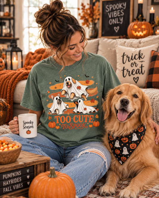 Too Cute to Spook Ghost Dogs Halloween T-Shirt | Comfort Colors 1717