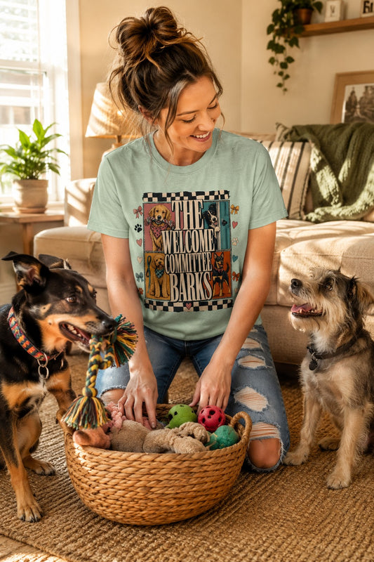 The Welcome Committee Barks T-Shirt | Dog Mom Tee Comfort Colors 1717